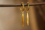 22k gold emerald hoops//gold leaf earrings//artisan emerald earrings//handmade gold hoops//22k emerald earrings//gold leaf hoops