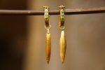 22k gold emerald hoops//gold leaf earrings//artisan emerald earrings//handmade gold hoops//22k emerald earrings//gold leaf hoops