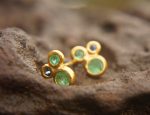 green emerald Studs//24k gold Earrings//green emerald and blue sapphire//gold stud earrings//22k gold earrings//raw emerald gold earring