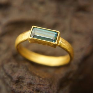 24k gold blue tourmaline ring//gold tourmaline ring//24k tourmaline jewelry//unique tourmaline engagement ring//artisan tourmaline ring