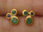 green emerald Studs//24k gold Earrings//green emerald and blue sapphire//gold stud earrings//22k gold earrings//raw emerald gold earring