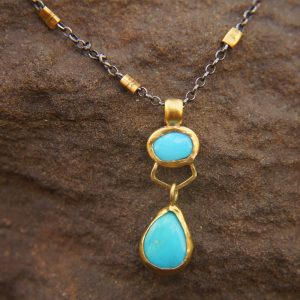 turquoise pendant//24k gold turquoise//gold turquoise necklace//alternative turquoise gold//unique artisan turquoise pendant//24k gold