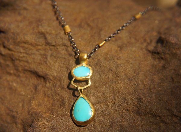 turquoise pendant//24k gold turquoise//gold turquoise necklace//alternative turquoise gold//unique artisan turquoise pendant//24k gold