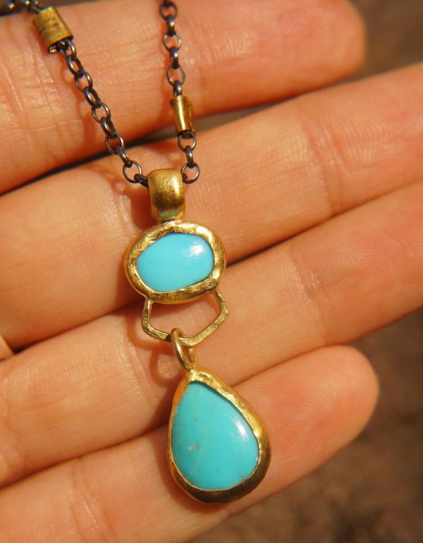 turquoise pendant//24k gold turquoise//gold turquoise necklace//alternative turquoise gold//unique artisan turquoise pendant//24k gold