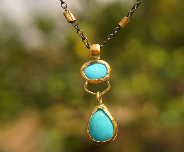 turquoise pendant//24k gold turquoise//gold turquoise necklace//alternative turquoise gold//unique artisan turquoise pendant//24k gold