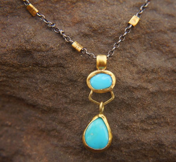 turquoise pendant//24k gold turquoise//gold turquoise necklace//alternative turquoise gold//unique artisan turquoise pendant//24k gold