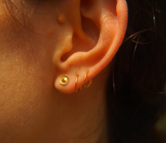 22K Gold Dotted Studs 3-8 mm Tiny Earrings - Handcrafted Earrings- Minimalist Jewelry- Wedding Earrings-mother day gift - solid gold
