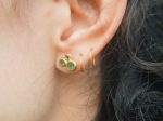 green emerald Studs//24k gold Earrings//green emerald and blue sapphire//gold stud earrings//22k gold earrings//raw emerald gold earring
