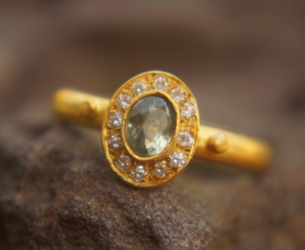 24k gold blue sapphire and diamonds ring//multi stone gold ring//sapphire gold ring//diamonds and sapphire ring//artisan 24k gold ring
