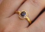 24k gold blue sapphire and diamonds ring//multi stone gold ring//sapphire gold ring//diamonds and sapphire ring//artisan 24k gold ring