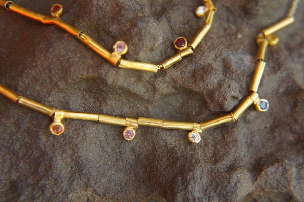 24k gold beaded charm necklace//24k multi stone necklace//24k gold necklace//charm necklace with gem stone//gold beaded necklace
