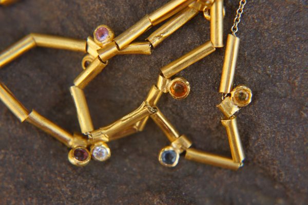 24k gold beaded charm necklace//24k multi stone necklace//24k gold necklace//charm necklace with gem stone//gold beaded necklace