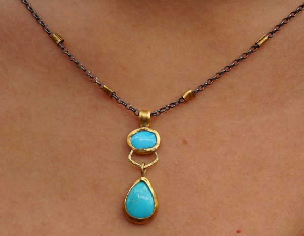 turquoise pendant//24k gold turquoise//gold turquoise necklace//alternative turquoise gold//unique artisan turquoise pendant//24k gold