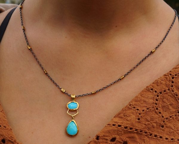 turquoise pendant//24k gold turquoise//gold turquoise necklace//alternative turquoise gold//unique artisan turquoise pendant//24k gold