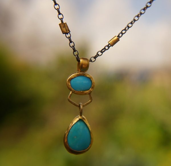 turquoise pendant//24k gold turquoise//gold turquoise necklace//alternative turquoise gold//unique artisan turquoise pendant//24k gold