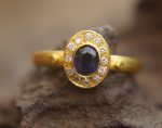 24k gold blue sapphire and diamonds ring//multi stone gold ring//sapphire gold ring//diamonds and sapphire ring//artisan 24k gold ring