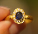24k gold blue sapphire and diamonds ring//multi stone gold ring//sapphire gold ring//diamonds and sapphire ring//artisan 24k gold ring