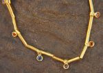 24k gold beaded charm necklace//24k multi stone necklace//24k gold necklace//charm necklace with gem stone//gold beaded necklace