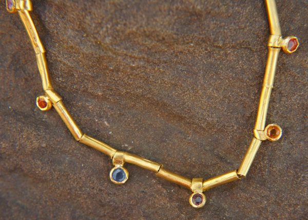 24k gold beaded charm necklace//24k multi stone necklace//24k gold necklace//charm necklace with gem stone//gold beaded necklace