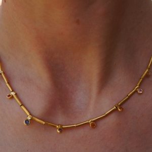 24k gold beaded charm necklace//24k multi stone necklace//24k gold necklace//charm necklace with gem stone//gold beaded necklace