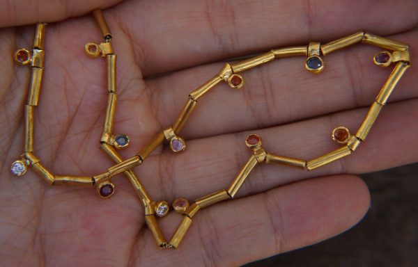 24k gold beaded charm necklace//24k multi stone necklace//24k gold necklace//charm necklace with gem stone//gold beaded necklace