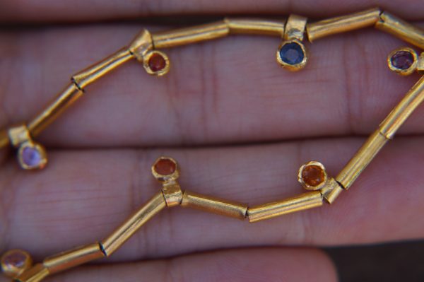 24k gold beaded charm necklace//24k multi stone necklace//24k gold necklace//charm necklace with gem stone//gold beaded necklace