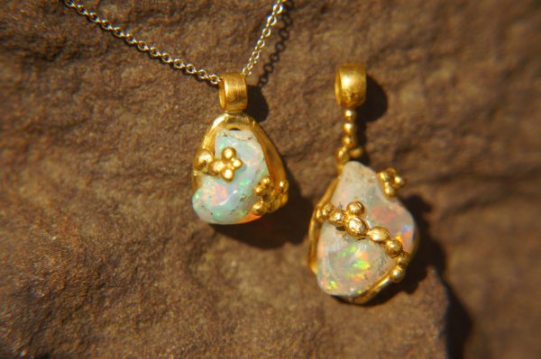 24k moissanite & opal artisan pendant//gold opal pendant//rough opal pendant//artisan gold pendant//opal 24k gold pendant//raw opal pendant
