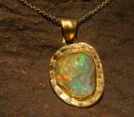 24k moissanite & opal artisan pendant//gold opal pendant//rough opal pendant//artisan gold pendant//opal 24k gold pendant//raw opal pendant