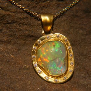 24k moissanite & opal artisan pendant//gold opal pendant//rough opal pendant//artisan gold pendant//opal 24k gold pendant//raw opal pendant