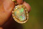 24k moissanite & opal artisan pendant//gold opal pendant//rough opal pendant//artisan gold pendant//opal 24k gold pendant//raw opal pendant