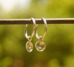 14K White Gold Round Hoop Earrings, Solid 14K Gold Hoops with a unique dangle, pearl 14k white gold dangle, handmade 14k white gold hoops