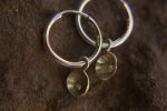 14K White Gold Round Hoop Earrings, Solid 14K Gold Hoops with a unique dangle, pearl 14k white gold dangle, handmade 14k white gold hoops
