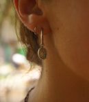 14K White Gold Round Hoop Earrings, Solid 14K Gold Hoops with a unique dangle, textured 14k white gold dangle, handmade 14k white gold hoops