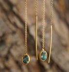 solid 24k gold-blue tourmaline Earrings-Gold Studs//tourmaline threader earrings//24k gold earrings//blue stone earrings//24k threaders