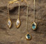 solid 24k gold-blue tourmaline Earrings-Gold Studs//tourmaline threader earrings//24k gold earrings//blue stone earrings//24k threaders