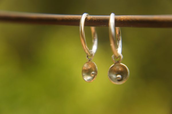 14K White Gold Round Hoop Earrings, Solid 14K Gold Hoops with a unique dangle, pearl 14k white gold dangle, handmade 14k white gold hoops