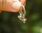 14K White Gold Round Hoop Earrings, Solid 14K Gold Hoops with a unique dangle, flower 14k white gold dangle, handmade 14k white gold hoops