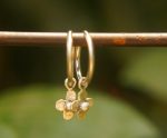 14K White Gold Round Hoop Earrings, Solid 14K Gold Hoops with a unique dangle, flower 14k white gold dangle, handmade 14k white gold hoops