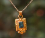 24k gold blue tourmaline pendant//square blue tourmaline pendant//tourmaline gold necklace//artisan 24k gold pendant//handmade one of a king