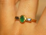 24k emerald and blue sapphire ring//artisan emerald ring//24k gold ring//24k gold sapphire ring//artisan 24k gold ring