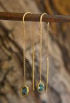 solid 24k gold-blue tourmaline Earrings-Gold Studs//tourmaline threader earrings//24k gold earrings//blue stone earrings//24k threaders