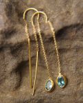 solid 24k gold-blue tourmaline Earrings-Gold Studs//tourmaline threader earrings//24k gold earrings//blue stone earrings//24k threaders