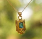 24k gold blue tourmaline pendant//square blue tourmaline pendant//tourmaline gold necklace//artisan 24k gold pendant//handmade one of a king