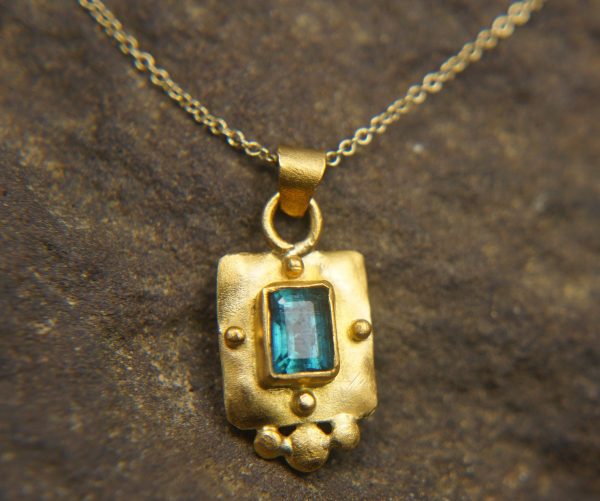 gold blue tourmaline pendant//indicolite blue tourmaline pendant//tourmaline gold necklace//artisan 24k gold pendant//handmade one of a kind