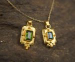 24k gold blue tourmaline pendant//square blue tourmaline pendant//tourmaline gold necklace//artisan 24k gold pendant//handmade one of a king