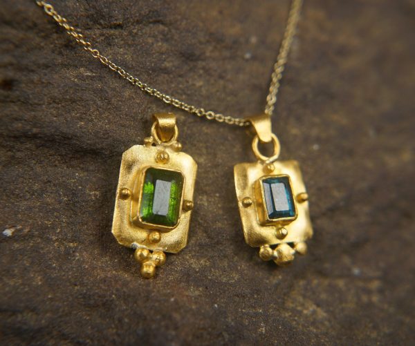 24k gold blue tourmaline pendant//square blue tourmaline pendant//tourmaline gold necklace//artisan 24k gold pendant//handmade one of a king