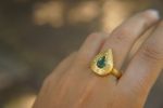 22k gold multi stone gold ring//artisan 22k emerald and sapphire gold ring//22k emerald diamonds sapphire ring// emerald diamonds sapphire