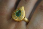 22k gold multi stone gold ring//artisan 22k emerald and sapphire gold ring//22k emerald diamonds sapphire ring// emerald diamonds sapphire