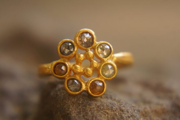 22k gold diamonds ring//gold mandala ring//22k Champaign diamond ring//22k gold ring//24k gold sapphire ring//24k artisan ring