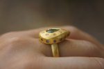 22k gold multi stone gold ring//artisan 22k emerald and sapphire gold ring//22k emerald diamonds sapphire ring// emerald diamonds sapphire